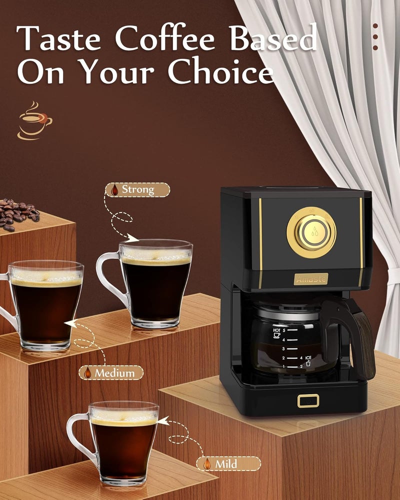 Amaste Coffee Maker, 25 Oz Drip Retro Style Coffee Machine with Glass Coffee Pot with Reusable Coffee Filter & Three Brewing Modes, 30minute-Warm-Keeping, CM 1003AE-Black - Image 4