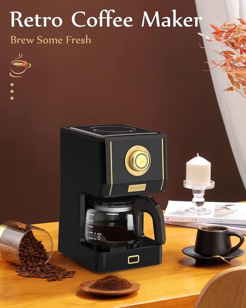Amaste Coffee Maker, 25 Oz Drip Retro Style Coffee Machine with Glass Coffee Pot with Reusable Coffee Filter & Three Brewing Modes, 30minute-Warm-Keeping, CM 1003AE-Black - Image 2