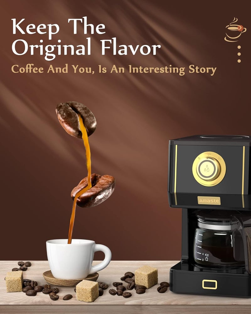 Amaste Coffee Maker, 25 Oz Drip Retro Style Coffee Machine with Glass Coffee Pot with Reusable Coffee Filter & Three Brewing Modes, 30minute-Warm-Keeping, CM 1003AE-Black - Image 5