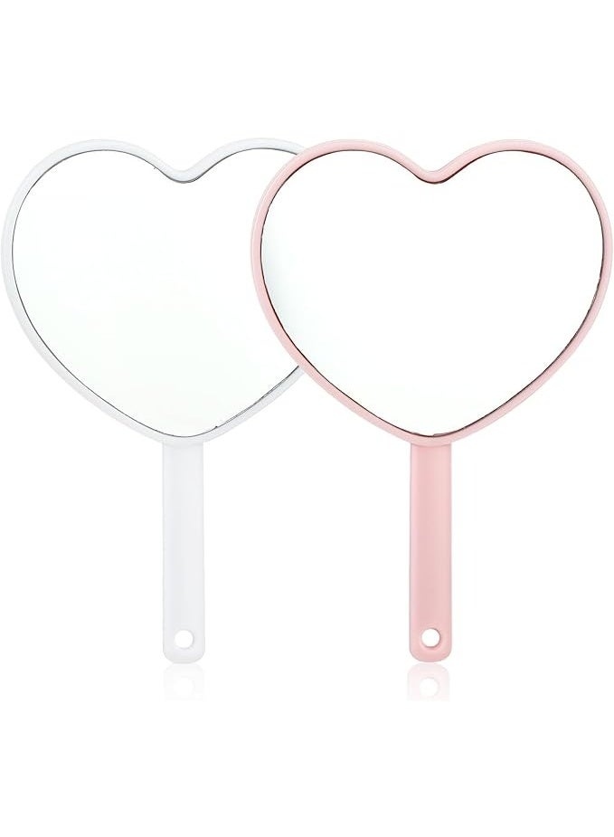 2 حزمة مرآة يدوية على شكل قلب، ميني ماكياج المرايا مع مقبض، مرآة يدوية مستحضرات التجميل السفر القابلة للتعليق، مرآة صغيرة قلب محمولة مدمجة، هدية على الطريق، للنساء الفتيات عيد الحب - Image 1