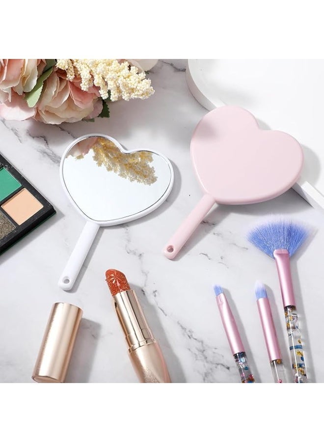 2 حزمة مرآة يدوية على شكل قلب، ميني ماكياج المرايا مع مقبض، مرآة يدوية مستحضرات التجميل السفر القابلة للتعليق، مرآة صغيرة قلب محمولة مدمجة، هدية على الطريق، للنساء الفتيات عيد الحب - Image 3