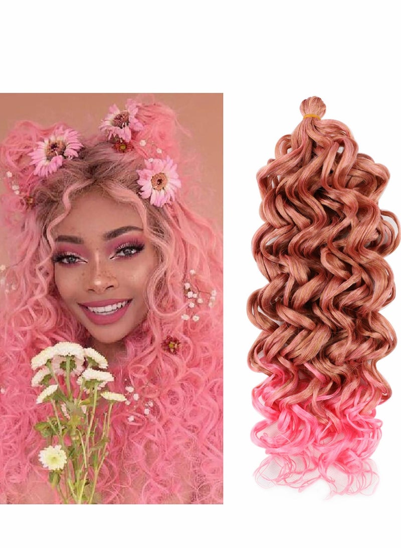 Excefore Ocean Wave Crochet Hair, 5 Pcs 20 Inch Hawaii Curly Braiding Hair ,Goddess Locs Boho Style Extensions, Pink - Image 1