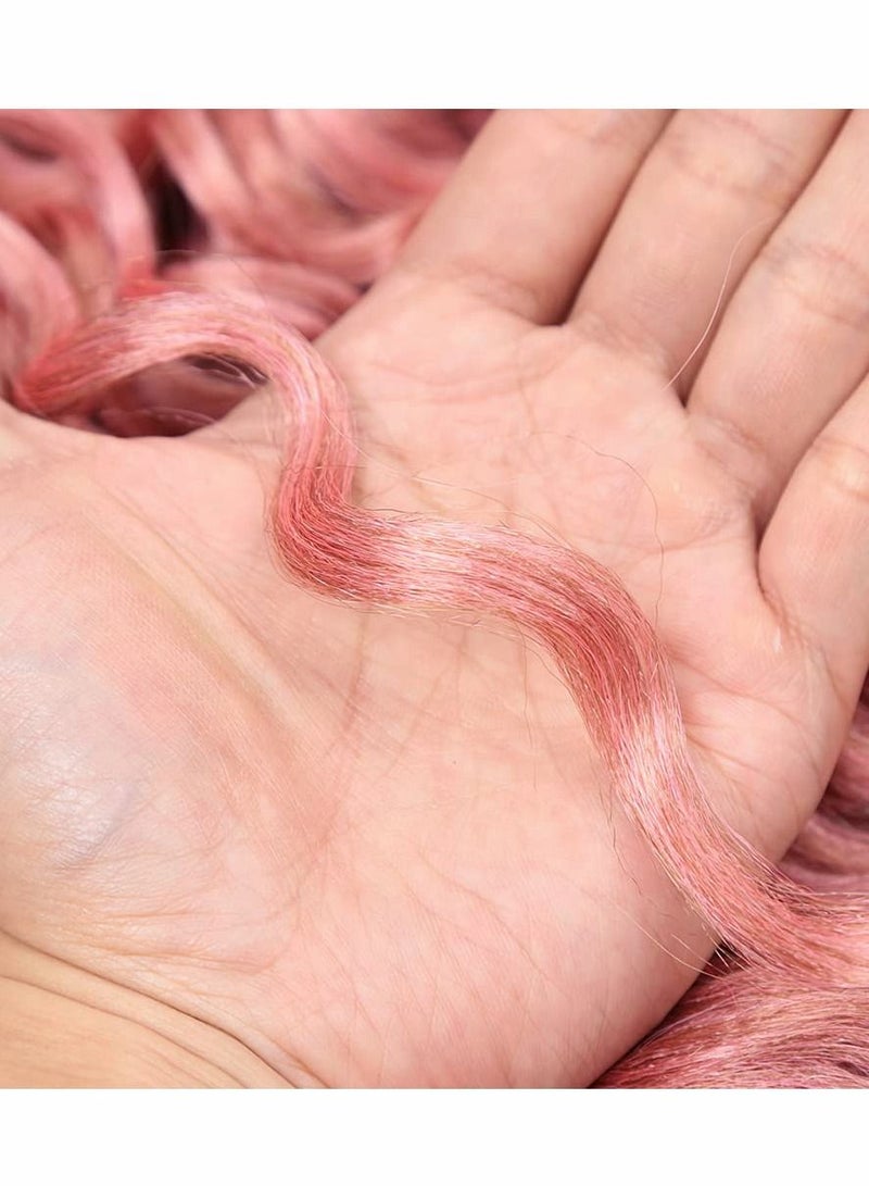 Excefore Ocean Wave Crochet Hair, 5 Pcs 20 Inch Hawaii Curly Braiding Hair ,Goddess Locs Boho Style Extensions, Pink - Image 3