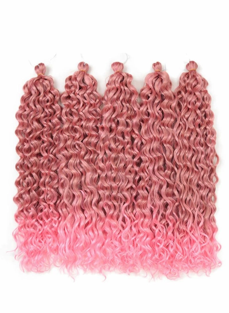 Excefore Ocean Wave Crochet Hair, 5 Pcs 20 Inch Hawaii Curly Braiding Hair ,Goddess Locs Boho Style Extensions, Pink - Image 4