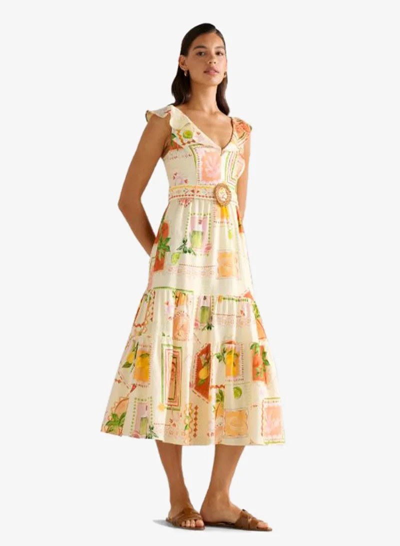 forever new  Layne Printed Belt Detail Short Sleeve Midi dress for Women | Best Price UAE