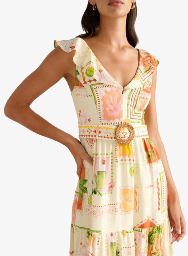 forever new  Layne Printed Belt Detail Short Sleeve Midi dress for Women | Best Price UAE