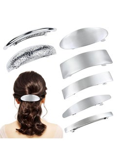 Cinaci Cinaci 7 Pieces Simple Rectangular Oval Large Silver Spring French Metal Hair Clips Square Hair Barrettes Hair Clamps Grips Ponytail Holder Accessories for Women Girls Adults  - Image 1