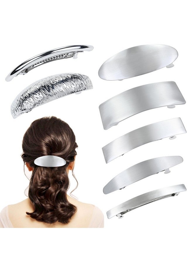 Cinaci 7 Pieces Simple Rectangular Oval Large Silver Spring French Metal Hair Clips Square Hair Barrettes Hair Clamps Grips Ponytail Holder Accessories for Women Girls Adults - Image 1