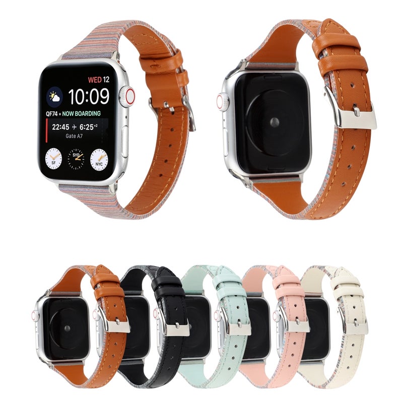 For Apple Watch Ultra 49mm&Watch Ultra 2 49mm / Series 9&8&7 45mm / SE 3&SE 2&6&SE&5&4 44mm / 3&2&1 42mm Stitching Stripes Genuine Leather Watch Band Watch Band(Brown)