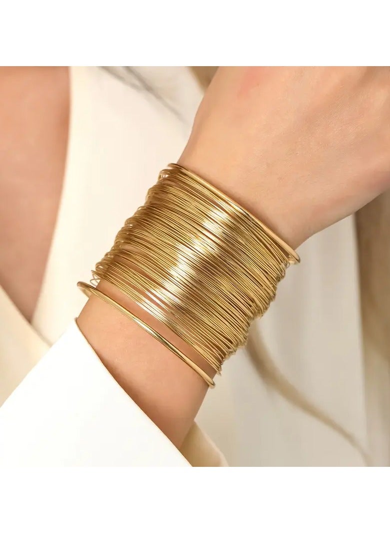 Goolsky [Multi-layered Golden Luxurious Bracelet] A Multi-layered Golden Bracelet With A Luxurious European And American Style, Featuring Intertwined Golden Elements. - Image 1