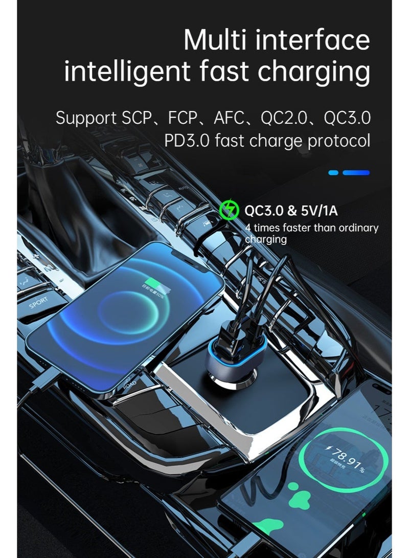 السيميا شاحن سيارة 6 في 1 بقوة 75.5 واط مع كابل تمديد 1.5 متر وتصميم مشبك خلفي، شحن سريع متعدد USB/Type-C، مصنوع من مادة PC V0 مقاومة للحريق للشحن الآمن، متوافق مع iPhone و iPad و Samsung Galaxy و AirPods وسماعات الأذن و Apple Watch - Image 3