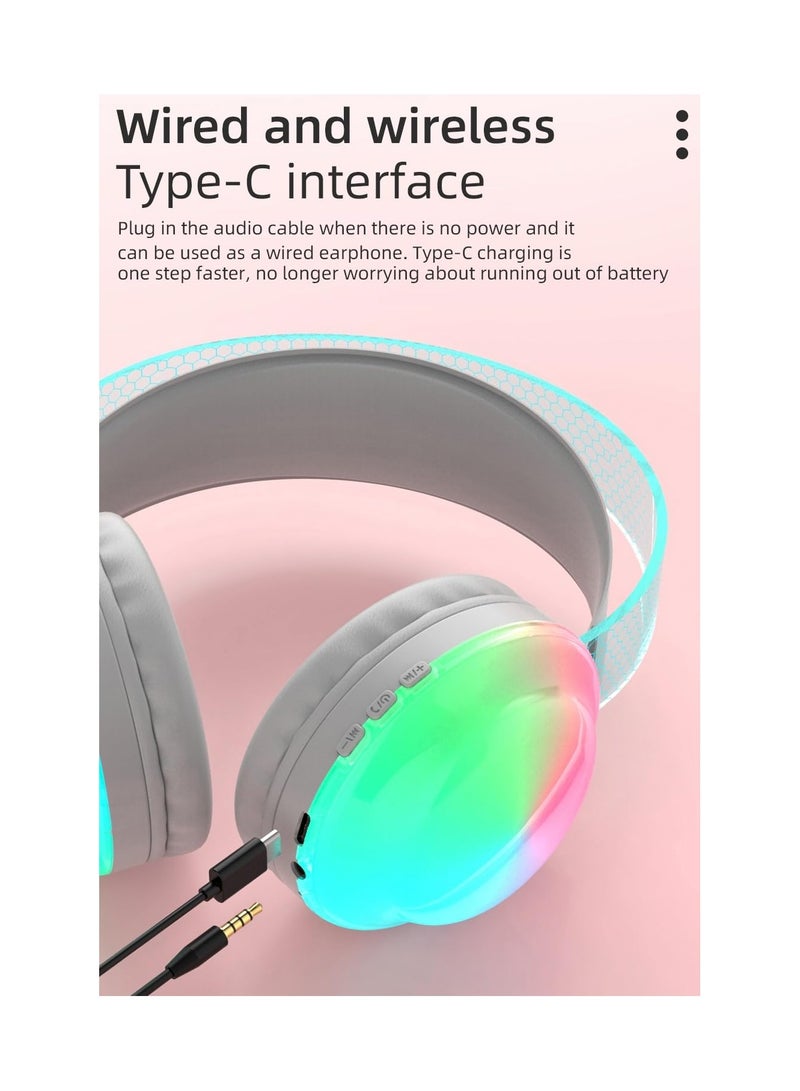 SYOSI Wireless Gaming Headset with RGB Light, Soft Cushions, Bluetooth 5.3, Luminous Headband, Noise Reduction, and HD Microphone for PC, PS4, PS5, Xbox, and More (White) - Image 5