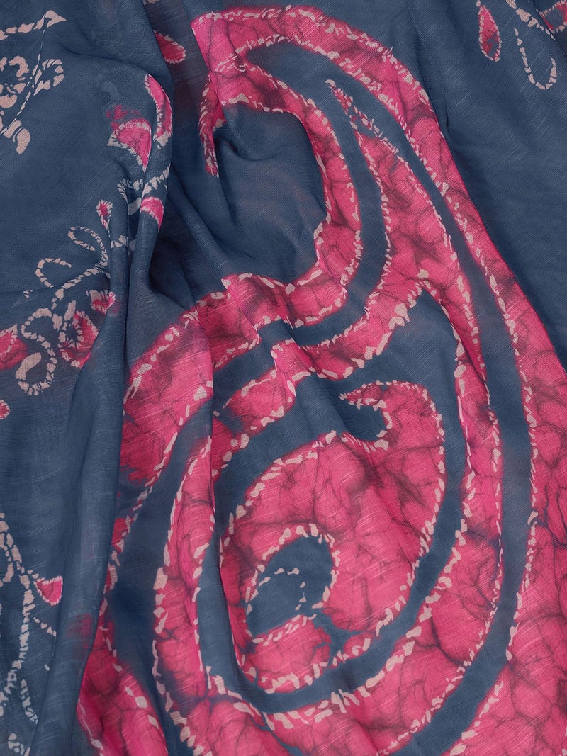 Satrani Women's Linen Zari Border Printed Ready To Wear One Minute Pre Pleated Readymade Saree with Unstitched Blouse Piece (34RS326N_Dark Pink & Dark Navy Blue) - Image 5