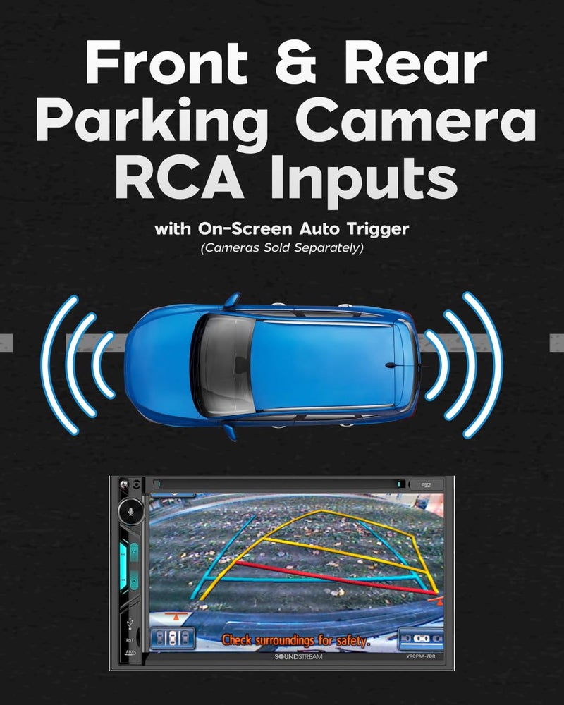 SOUNDSTREAM راديو سيارة ساوندستريم VRCPAA-7DR مزدوج DIN - شاشة تعمل باللمس 7 بوصة مع Apple CarPlay و Android Auto، راديو سيارة بلوتوث، مستقبل راديو AM/FM، USB، SD و مشغل CD/DVD - Image 3