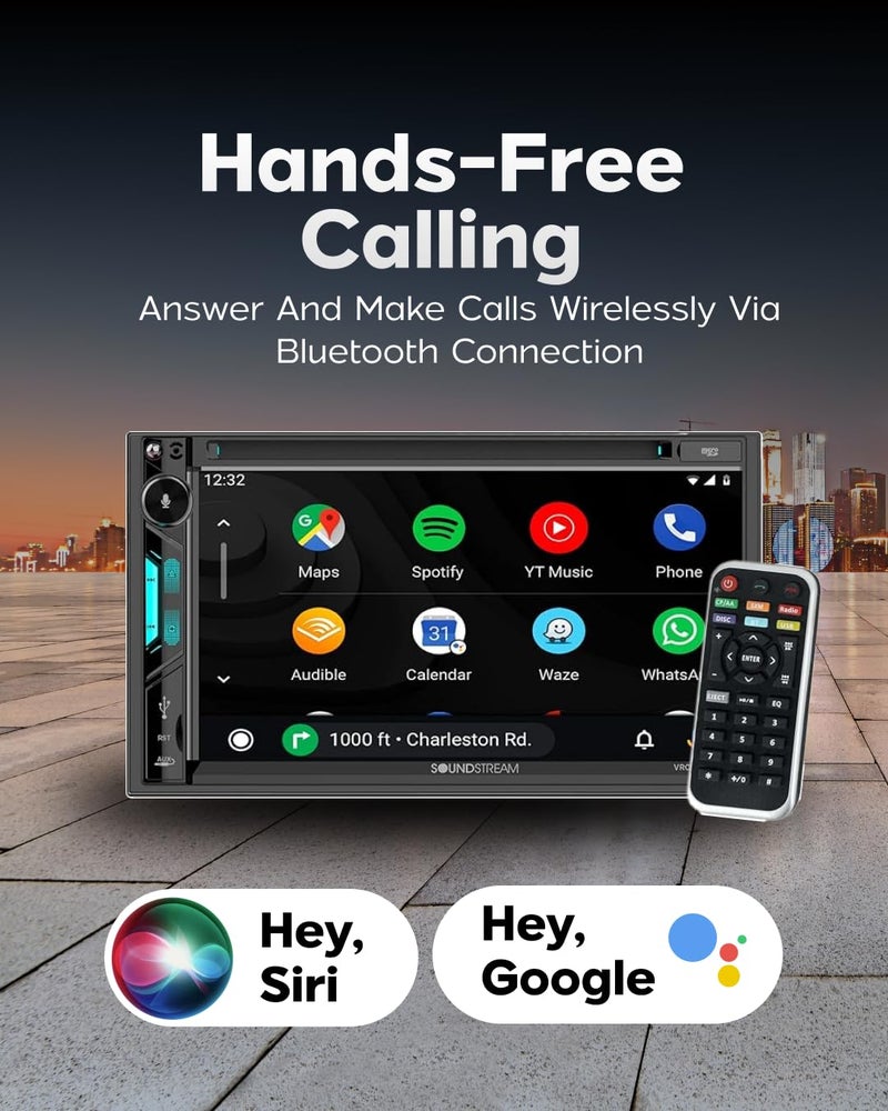 SOUNDSTREAM راديو سيارة ساوندستريم VRCPAA-7DR مزدوج DIN - شاشة تعمل باللمس 7 بوصة مع Apple CarPlay و Android Auto، راديو سيارة بلوتوث، مستقبل راديو AM/FM، USB، SD و مشغل CD/DVD - Image 4