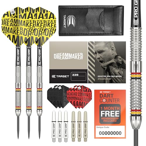 Target Darts Dimitri Van den Bergh Dimi 23G Tungsten Steel Tip Darts Set - 9 Pro Grip Shafts - 9 Pro Ultra Flights – Dart Wallet - Dart Counter App Coupon Bundle - Image 1