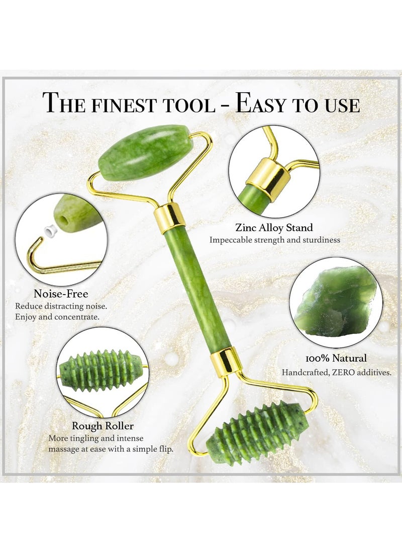 Chillspace Jade Roller and Gua Sha for Face-3 in 1 Kit with Facial Massager Tool,100% Real Natural Jade Stone Anti Aging, Face Beauty Set For  Puffiness and Redness Reducing Skin Care Routine And Eye Anti -Wrinkle  - Green  - Image 4