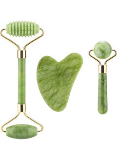 Chillspace Jade Roller and Gua Sha for Face-3 in 1 Kit with Facial Massager Tool,100% Real Natural Jade Stone Anti Aging, Face Beauty Set For  Puffiness and Redness Reducing Skin Care Routine And Eye Anti -Wrinkle  - Green  - Image 1