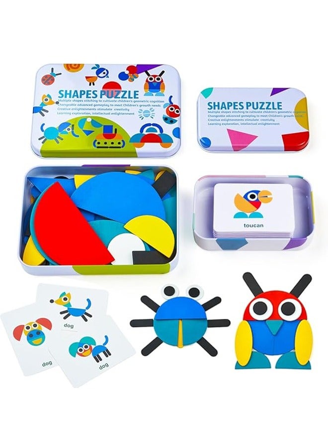 NIBEMINENT Open Ended Wooden Shape Puzzles (36 Blocks&60 Cards) for Toddlers 3+ Years Old, Montessori Development Toys Preschool Education Activity Travel Toy Board Games for Kids 4-8 Years - Image 1