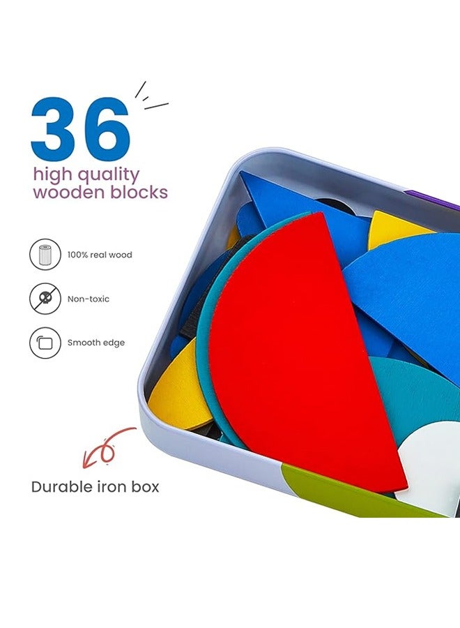 NIBEMINENT Open Ended Wooden Shape Puzzles (36 Blocks&60 Cards) for Toddlers 3+ Years Old, Montessori Development Toys Preschool Education Activity Travel Toy Board Games for Kids 4-8 Years - Image 4