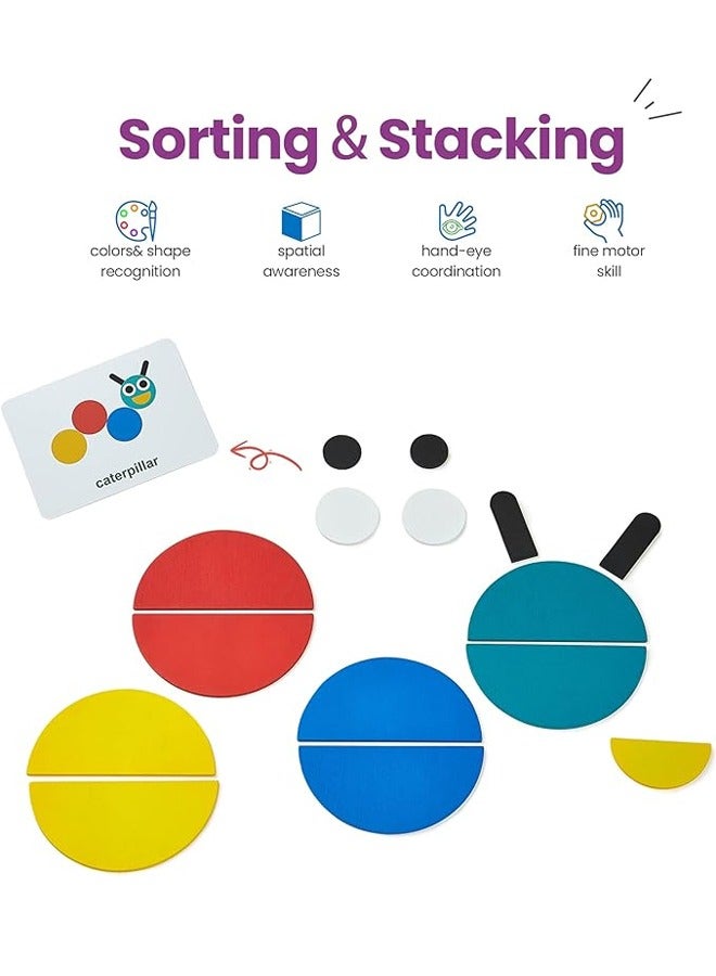 NIBEMINENT Open Ended Wooden Shape Puzzles (36 Blocks&60 Cards) for Toddlers 3+ Years Old, Montessori Development Toys Preschool Education Activity Travel Toy Board Games for Kids 4-8 Years - Image 3