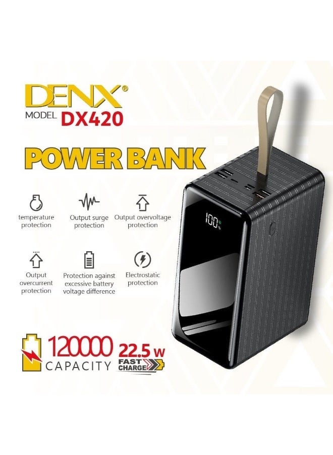 Denx Power Bank 120000mAh Large Battery Capacity Multiple Input and Output Built-in LED Flashlight and Large Digital Display and Built-in 4 Cables For Charging Tablet Cell Phones Digi Cams and Gaming - Image 5