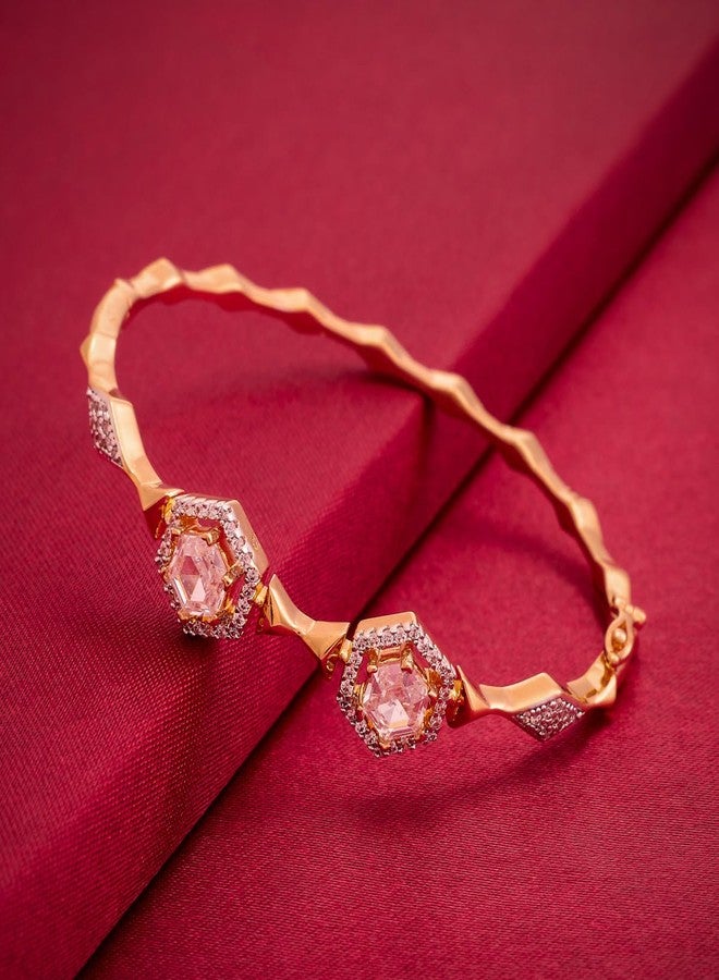 KUSHAL'S Fashion Jewellery White Rodium-Gold Polished Copper Zircon Kada, Best for Casual Wear & Special Occasion- 454234 - Image 2