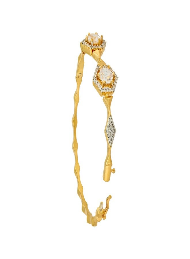 KUSHAL'S Fashion Jewellery White Rodium-Gold Polished Copper Zircon Kada, Best for Casual Wear & Special Occasion- 454234 - Image 3