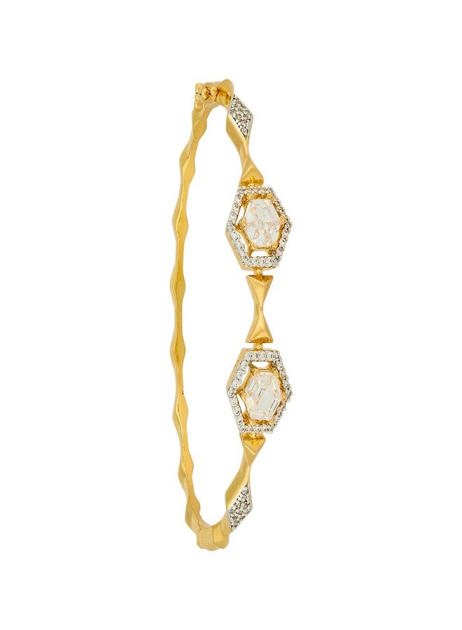 KUSHAL'S Fashion Jewellery White Rodium-Gold Polished Copper Zircon Kada, Best for Casual Wear & Special Occasion- 454234 - Image 1