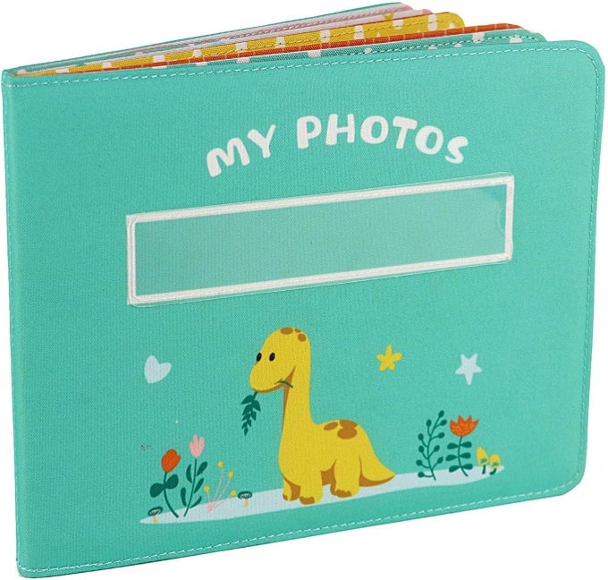 BABYS MY FIRST PHOTO ALBUM OF DINOSAUR THEME SOFT CLOTH PHOTO ALBUM WITH COLOR PAGES FOR 10 PICTURES 4X6 INCH