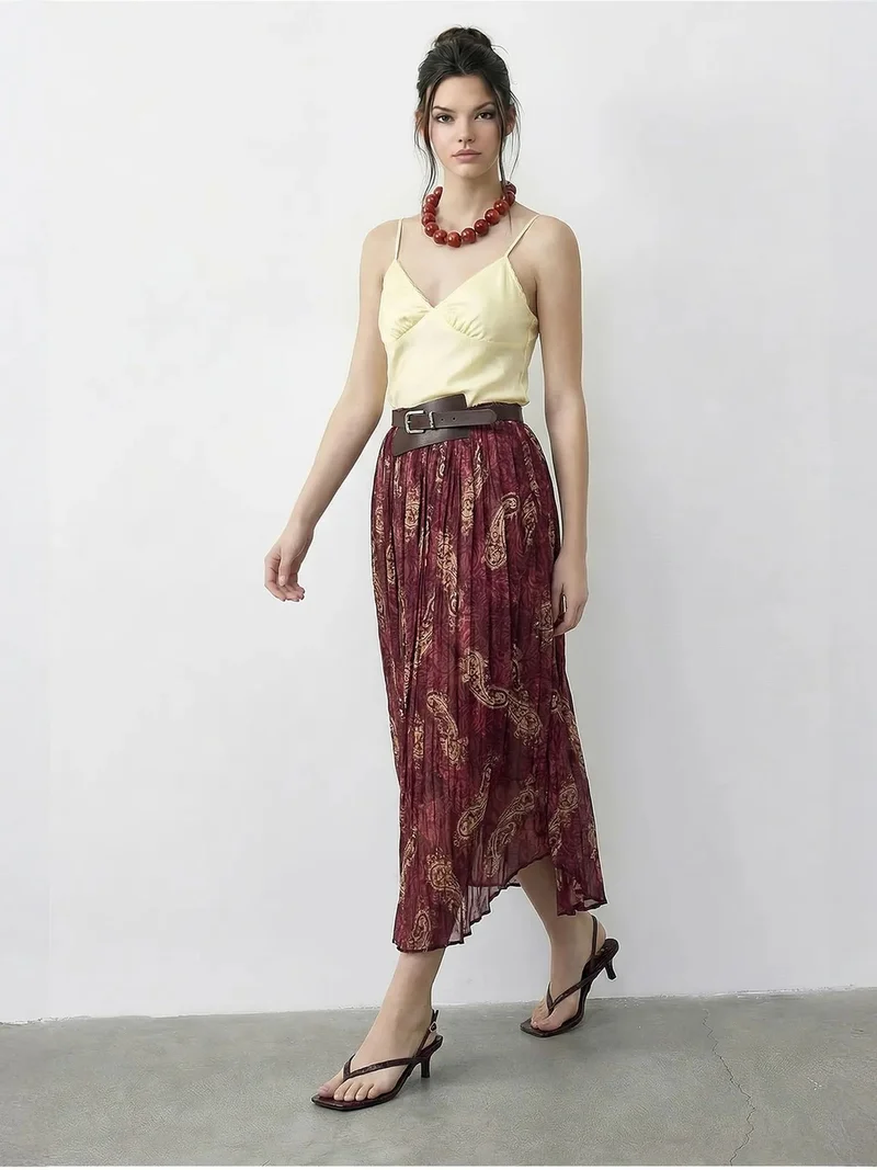 Bianco Lucci Mauve Purple LUCCI High Waist Paisley Maxi Skirt with Belt for Women | Best Price UAE