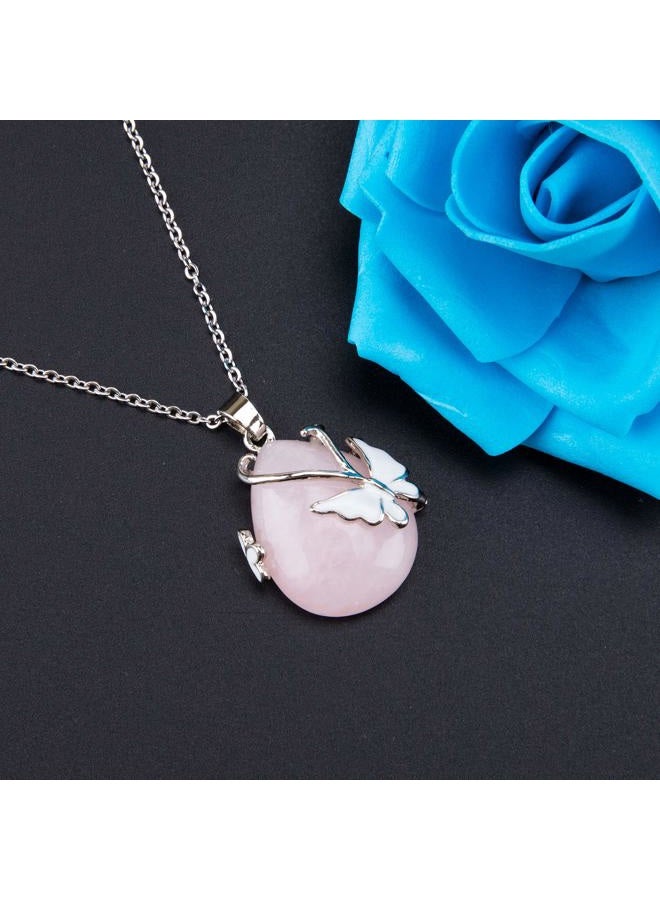 Bivei Vintage Wire Wrap Butterfly Gemstone Rose Quartz Amethyst Opalite Healing Crystal Pendant Necklace(Rose Quartz) - Image 2