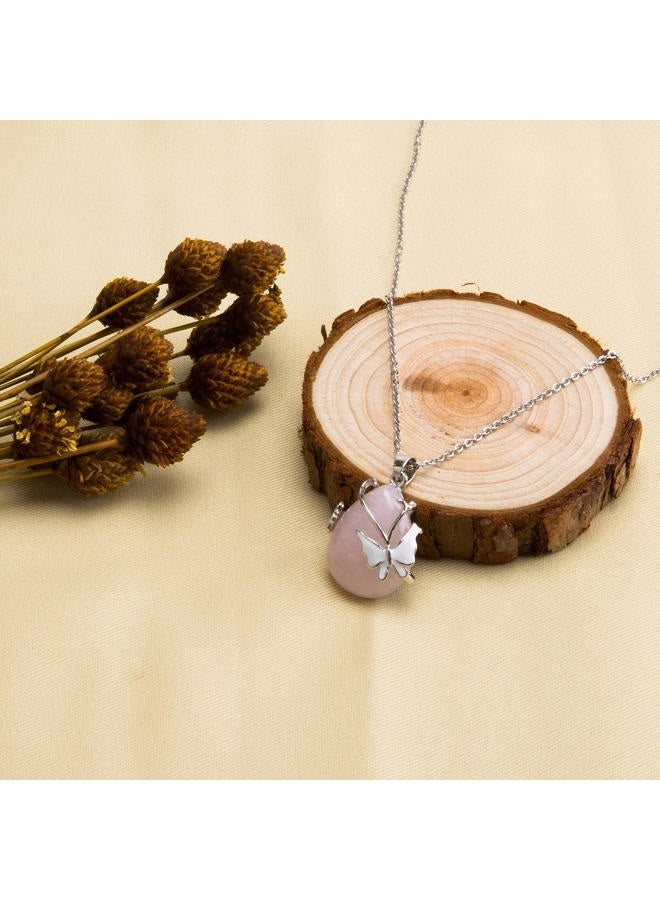 Bivei Vintage Wire Wrap Butterfly Gemstone Rose Quartz Amethyst Opalite Healing Crystal Pendant Necklace(Rose Quartz) - Image 3