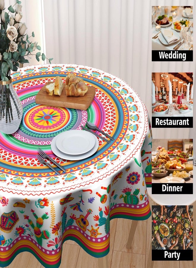 Granbey Colorful Mexico Round Table Cloth - Mexican Floral Tablecloth Cactus Stripes Lines Native Art Table Cover for Kitchen Party Picnic Dining Decor 60 Inch - Image 4