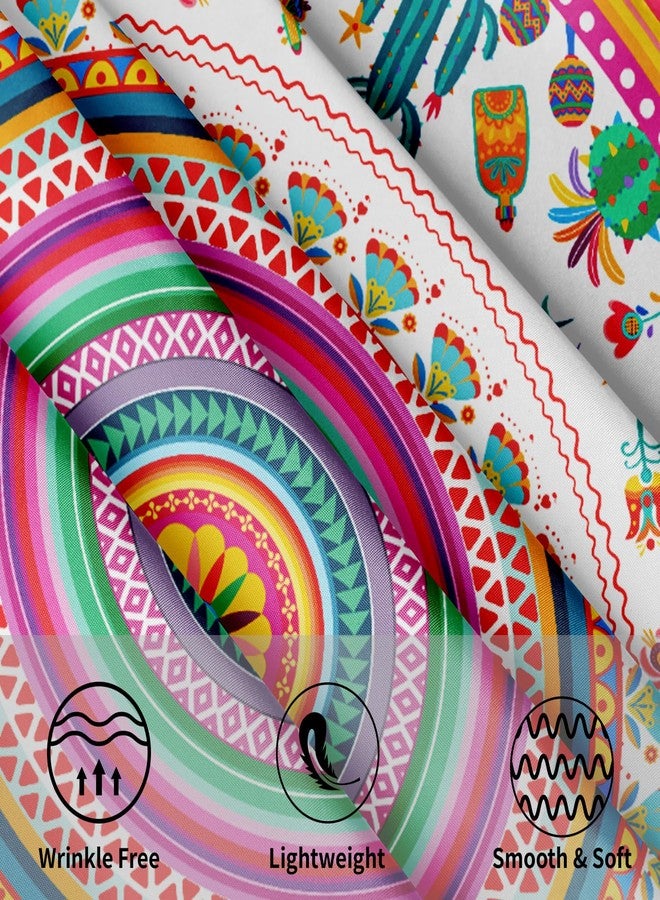 Granbey Colorful Mexico Round Table Cloth - Mexican Floral Tablecloth Cactus Stripes Lines Native Art Table Cover for Kitchen Party Picnic Dining Decor 60 Inch - Image 3