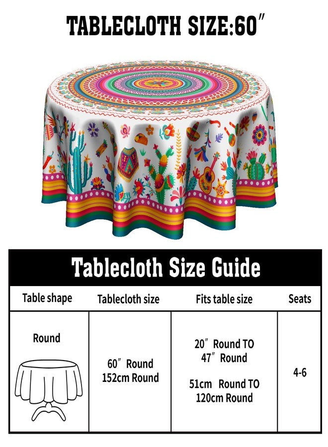Granbey Colorful Mexico Round Table Cloth - Mexican Floral Tablecloth Cactus Stripes Lines Native Art Table Cover for Kitchen Party Picnic Dining Decor 60 Inch - Image 2