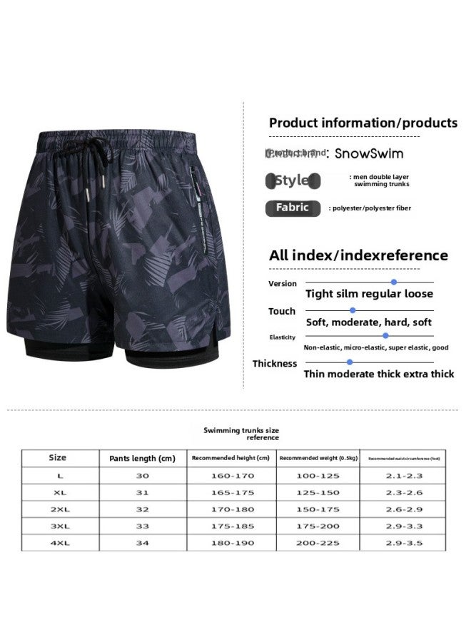 Loquat Adult Swimming Trunks Men's Boxer Five-point Swimsuit Suit Anti-embarrassment Professional Beach Adult Swimming Equipment-Color:Double-layer Yellow-green Printed Swimming Trunks (zipper)- - Image 5