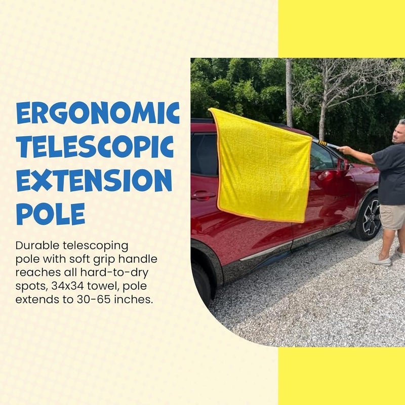 ShamWow ShamPow 34"x34" Car Drying Towel with Pole - Streak Free, Lint Free, Reusable Microfiber Cloth for Car, Truck, SUV - Image 3