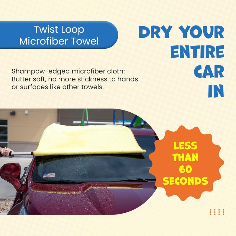 ShamWow ShamPow 34"x34" Car Drying Towel with Pole - Streak Free, Lint Free, Reusable Microfiber Cloth for Car, Truck, SUV - Image 2