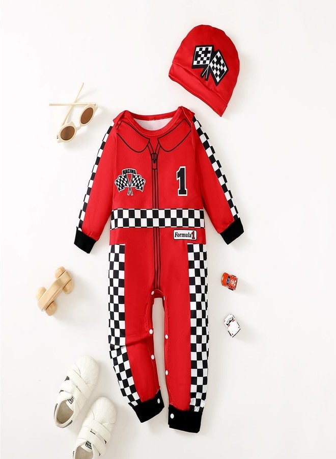 Happidoo Baby Boy 1st Birthday Outfit One Year Old Birthday Clothes Boy Race Car Driver Romper (Red,12-18 Months) - Image 2