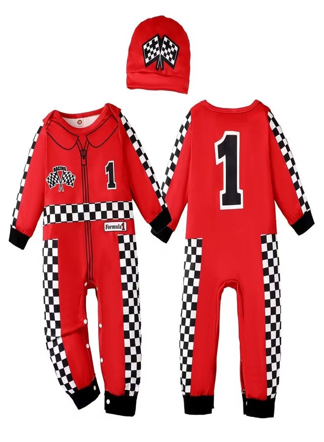 Happidoo Baby Boy 1st Birthday Outfit One Year Old Birthday Clothes Boy Race Car Driver Romper (Red,12-18 Months) - Image 1