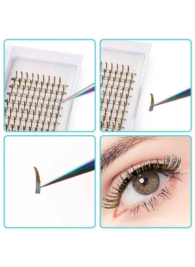 UHOMENY Glitter Lash Extensions Uhomeny False Lashes For Eyelash Extensions D Curl Cosplay Eye Lashes Single Lash Spike Eyelash Extension Party Makeup Eyelashes Mix 1116Mm (Golden) - Image 4