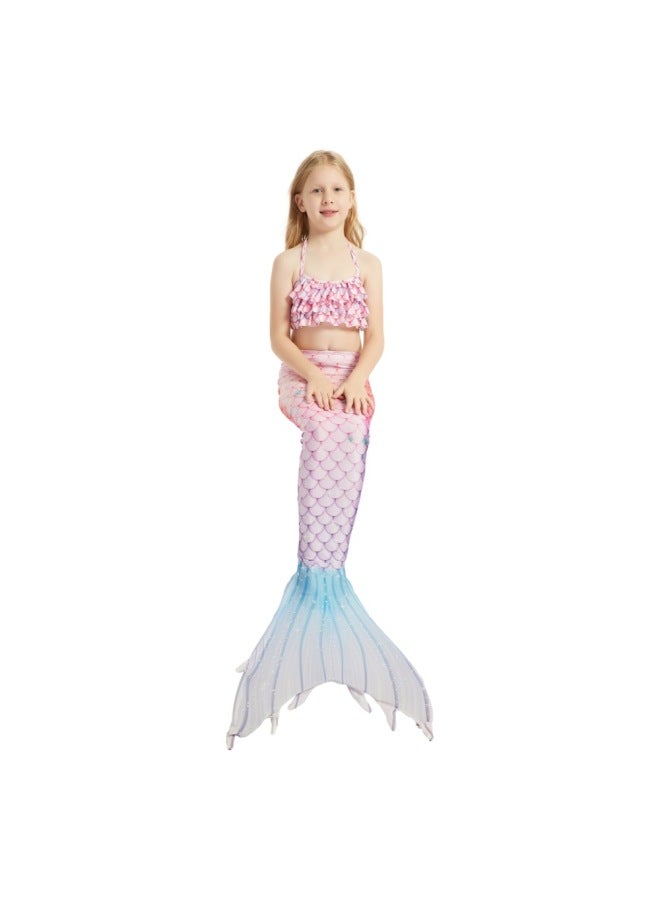 Loquat Children's Mermaid Swimsuit Girls Mermaid Swimsuit Mermaid Princess Suit Mermaid Tail Performance Suit-Color:E417 Three-piece Set- - Image 1