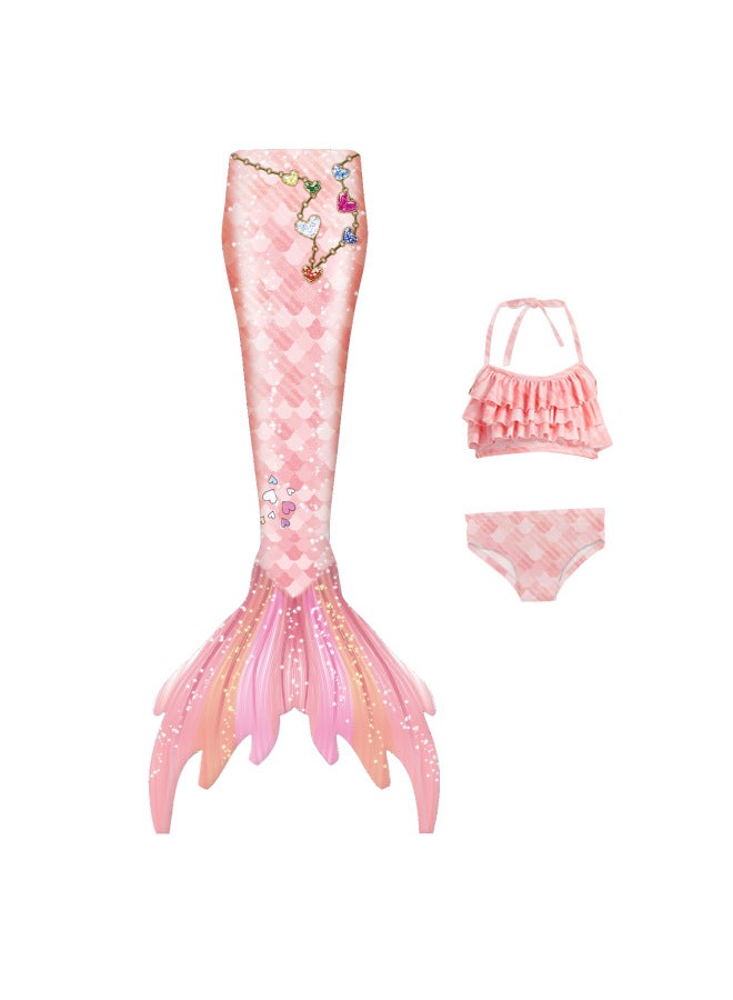 Loquat Children's Mermaid Swimsuit Girls Mermaid Swimsuit Mermaid Princess Suit Mermaid Tail Performance Suit-Color:E417 Three-piece Set- - Image 4