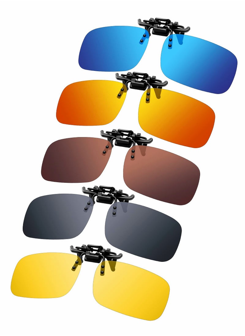 Captaintech 5 Pairs of Polarized Clip-On Rimless Flip-Up Sunglasses for Driving, Fit Over Prescription Glasses, Myopia-Friendly Polarized Lenses for Men and Women.  - Image 1