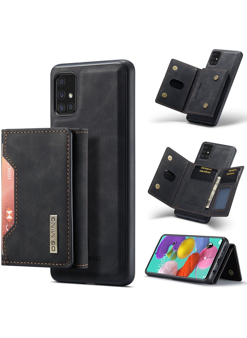 DGMING - CaseMe Wallet Case for Samsung Galaxy A51 DGMING Premium Leather Phone Case Back Cover Magnetic Detachable with Trifold Wallet Card Holder Pocket - Black - Image 1