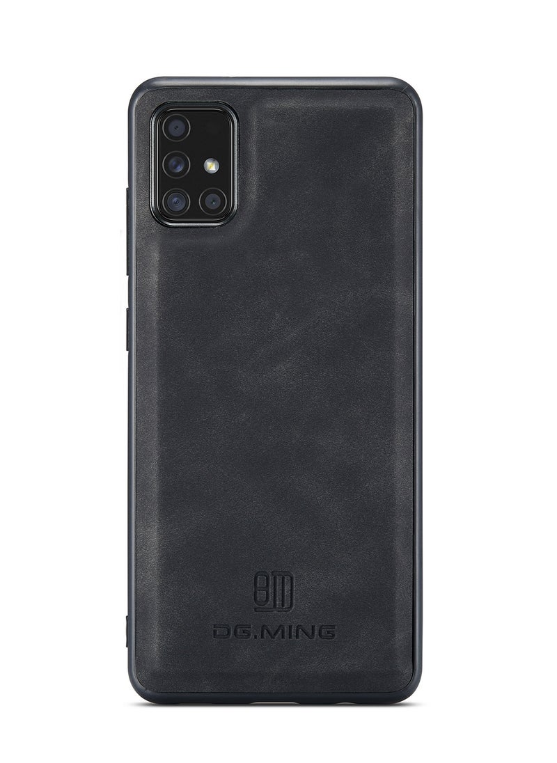 DGMING - CaseMe Wallet Case for Samsung Galaxy A51 DGMING Premium Leather Phone Case Back Cover Magnetic Detachable with Trifold Wallet Card Holder Pocket - Black - Image 1