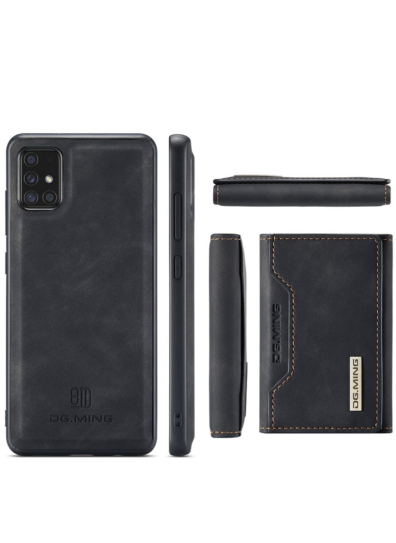 DGMING - CaseMe Wallet Case for Samsung Galaxy A51 DGMING Premium Leather Phone Case Back Cover Magnetic Detachable with Trifold Wallet Card Holder Pocket - Black - Image 1