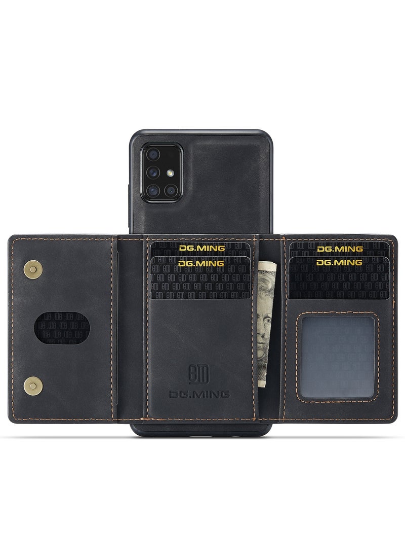 DGMING - CaseMe Wallet Case for Samsung Galaxy A51 DGMING Premium Leather Phone Case Back Cover Magnetic Detachable with Trifold Wallet Card Holder Pocket - Black - Image 1