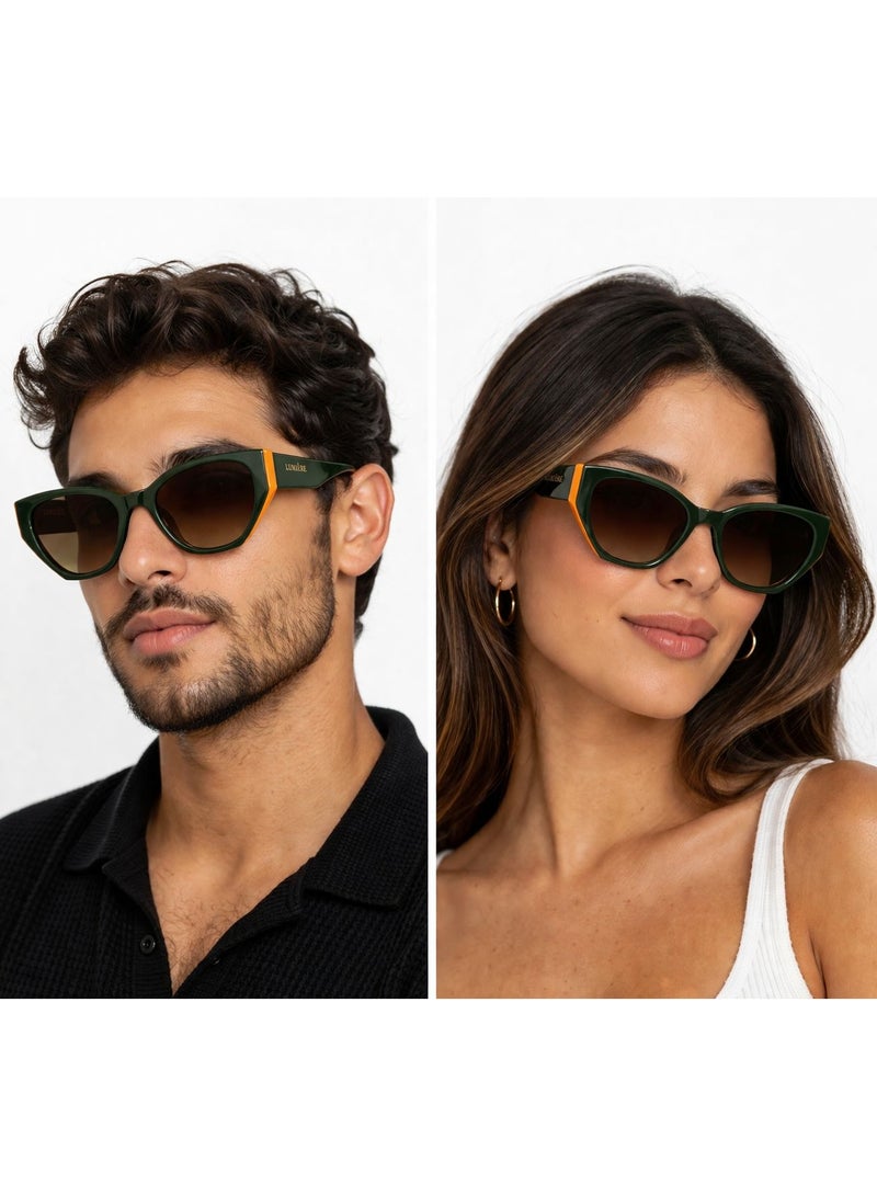 لوميري نظارات شمسية بتصميم عين القطة للنساء والرجال - حماية من الأشعة فوق البنفسجية UV400، إطار أخضر مع عدسات بنية متدرجة، نظارات أنيقة بتصميم كلاسيكي - Image 1